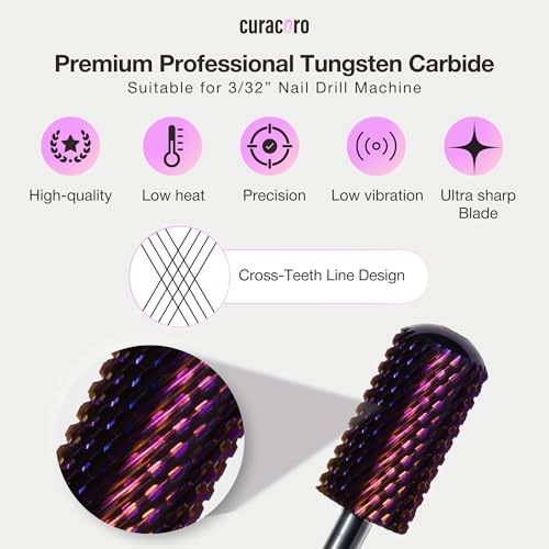 Curacoro Nail Drill Bits 3/32'' L-Shaped Smooth Top Carbide Bit (Coarse) - color: Galaxy - L-Smooth Top, size: Coarse