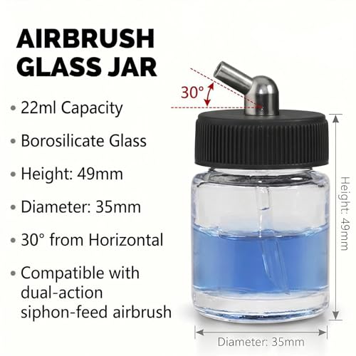 10pk 0.75oz Glass Airbrush Bottles,60°Siphon with Storage Lids & Cap - size: G3PG