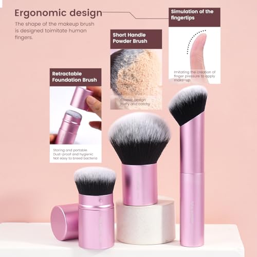 MAANGE 20 PCS Foundation Makeup Brush Set, Double-ended Kabuki Contour Brush for Liquid Powder Concealer Blending Blush Buffing Makeup Tools (Pink) - color: 20 Pcs - Pink, size: Full Brush Set