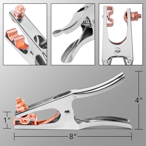 Spartan Power Welding Ground Clamp 400A Copper Plated Jaw, Braided Copper Shunt, Silver