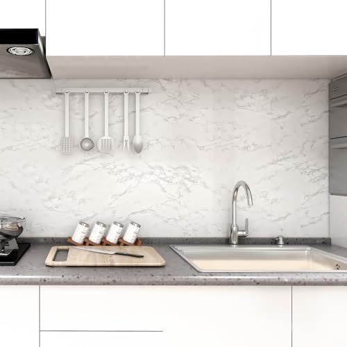 Marble Contact Paper White Peel and Stick Wallpaper for Kitchen Countertop - color: Gray/White, size: 15.7" x 236.2"