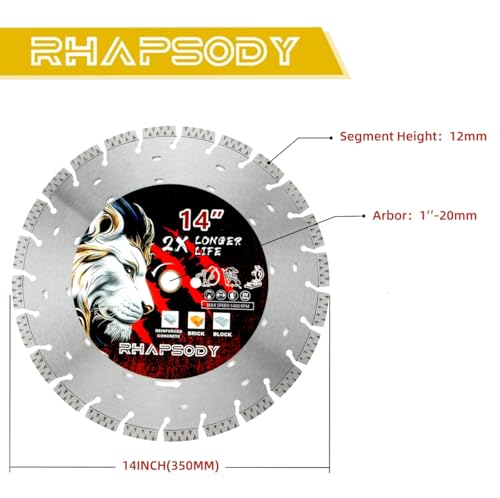 RHAPSODY 14Inch Laser Welded Diamond Saw Blade,V-Segmented General Purpose - size: 14''