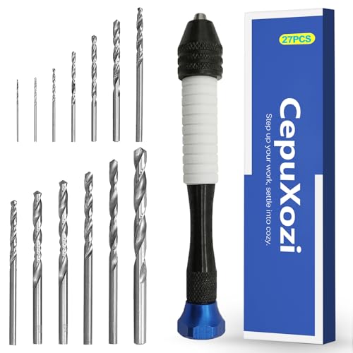 CepuXozi 26 Pcs Pin Vise Pen Style Drill Set, Micro Precision Manual Hand Drill Bits Kit, 0.5-3mm Small Wire Bits Including 1mm, for Resin Stones Crystals Jewelry Keychains Hobby Craft Models, Blue