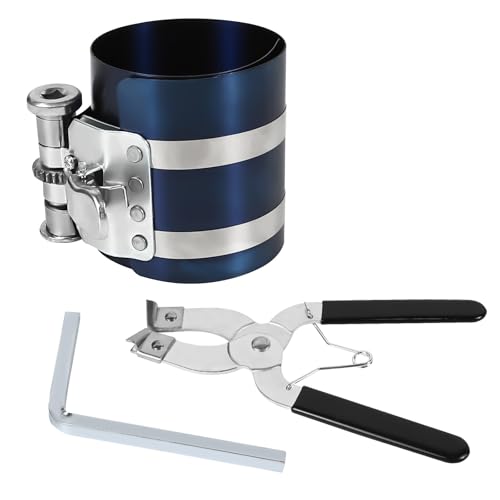 Car Engine Piston Ring Installer Removal Kit, Piston Ring Compressor with Piston Installer Plier, 2-1/8" to 6" Adjustable Size, No Damage Professional Piston Installing Tool