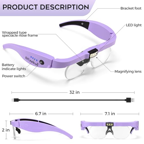 Dilzekui Magnifying Glasses w/Light,1.5X-5X Magnifying Glass Acrylic Lenses - color: Purple