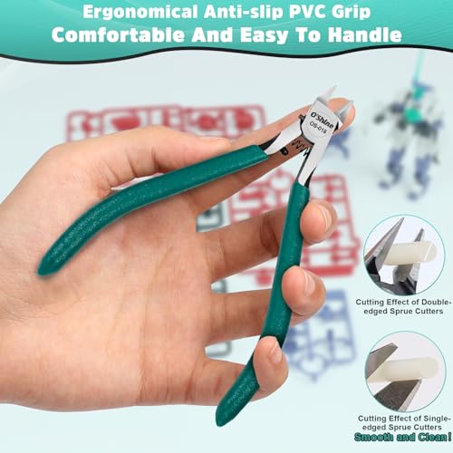 O'Shine Advanced Single-Edged Sprue Cutter, Single Blade Gundam Gunpla Model Nipper, Precision Plastic Kit Hobby Flush Clipper, Premium Plastic & Leather Sheaths Included - color: Green