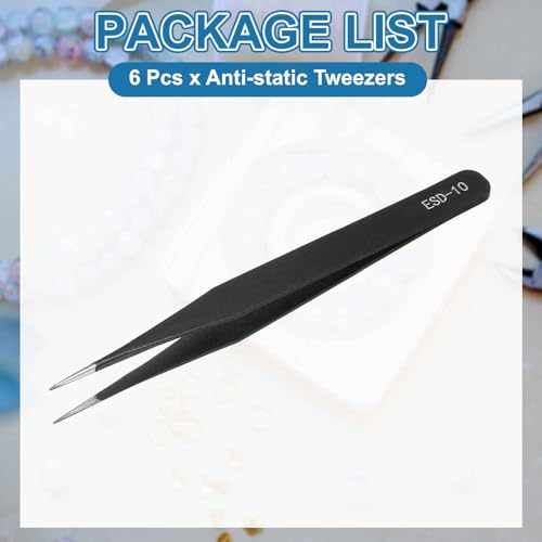 HARFINGTON 6pcs 4.76" Long ESD-10 Anti-static Straight Pointed Tip Tweezers - size: 4.76"（ESD-10)