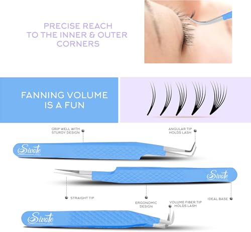 Lash Tweezers for Eyelash Extensions, Pack of 5, Blue, Diamond Grip - color: Blue, size: (Pack of 5)