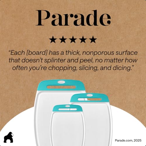 GORILLA GRIP Cutting Board Set of 3, Slip Resistant and Nonporous Turquoise - color: Turquoise/White