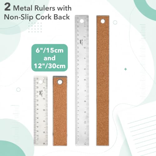 Mr. Pen- Metal Ruler with Non-Slip Cork Back, 2 Pack, 6" and 12" - size: 6", 12"