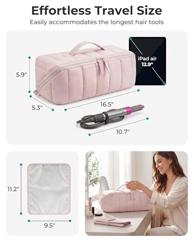BAGSMART Hair Tool Travel Bag for Shark FlexStyle & Dyson Airwrap,Wide Open - color: Brown
