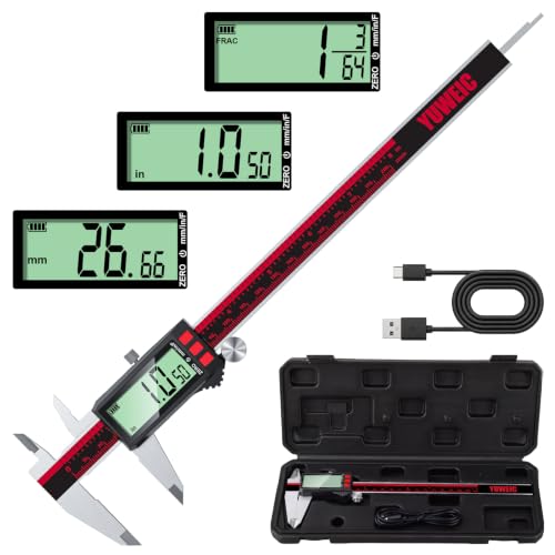 Digital Caliper 8 Inch, Rechargeable Calipers with LCD Screen, Inch/MM/Fraction, Stainless Steel Vernier Caliper Measuring Tool for DIY, Household, Jewelers Tools, 3D Printer - size: 8 Inch