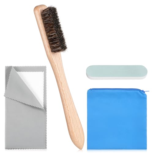 4 Pcs Horsehair Silver Cleaning Brush Set, Zippered Silver Storage Bags with Detail Polish Brush and Polishing Cloth for Silverware Plateware Jewelry
