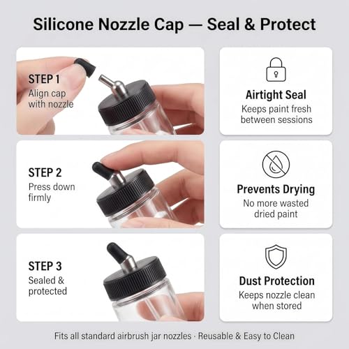 10pk 0.75oz Glass Airbrush Bottles,60°Siphon with Storage Lids & Cap - size: G3PG