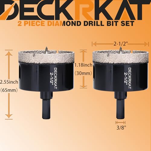 2-1/2 Inch Diamond Hole-Saw Bits with Pilot Drill Bit - 2pc 2-1/2" Diamond Tipped Tile Hole Saws with Guiding Bit Accurate Drilling for Porcelain Tile Ceramic Pottery Granite Stone Glass Bottles 65mm - size: 2-1/2" X 2Pcs