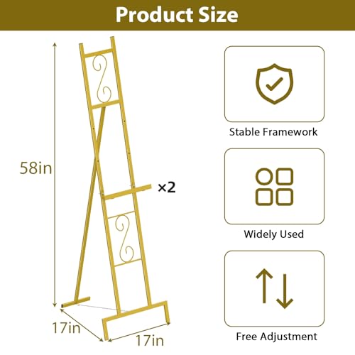 58" Gold Easel Stand for Sign, Metal Easel with Chain Support for Painting - style: 2pack-Gold