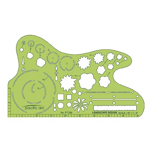 Pacific Arc, Landscape Design Template, 1/8 inch Scales. Drawing aid Stencil for Professional or School Work. Size 3.5 x 6 in. - style: Landscape Design, 1/8 scale