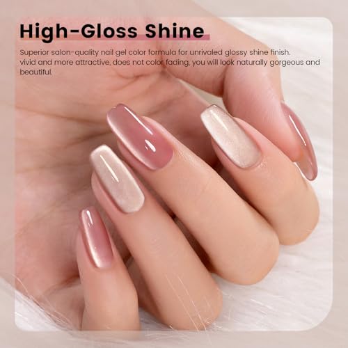 RARJSM Nude Glitter Cat Eye Gel Nail Polish Set 6Pcs Ceramics Pink Light Purple Brown Velvet Shimmer Smoothie Cateye Gel Polish with Magnetic Stick UV LED Curing Require Home Salon Nail Design - color: Nude Ceramic Cat Eye Set