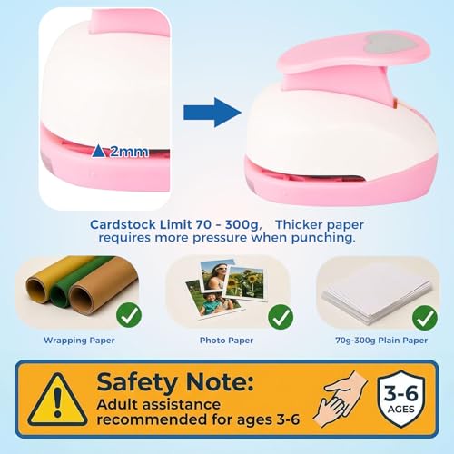 LOVEINUSA 3PCS Pink Heart Shape Hole Punch Set, High Precision Design - style: Heart