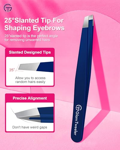 Expert Slant Tweezer - GlamTweeler Stainless Steel Tweezers for Men & Women - color: Navy Blue