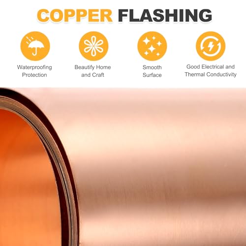 uxcell Copper Flashing,32 Gauge 99.95% Pure Copper Sheet Roll,1.2" x10ft - size: 32 Gauge, 1.2" x 10ft