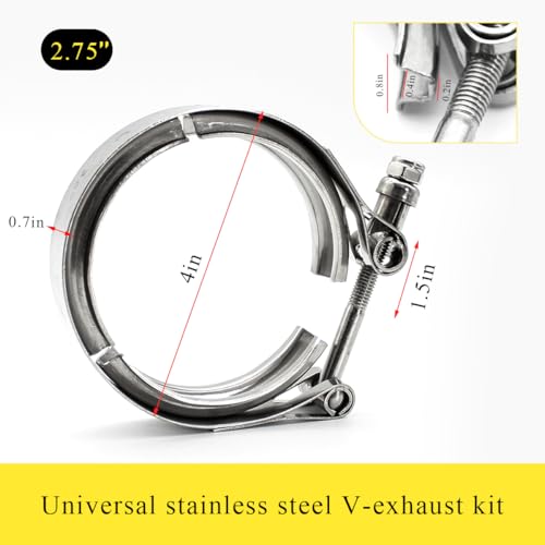KVAEY V Band Clamp for Turbo, Automotive Stainless Steel Turbo Clamp with Male Female Flange (2.75") - color: 2.75"