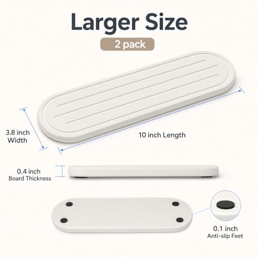 Razborci 2PCS Water Absorbing Stone Drying Tray Mat for Bathroom Sink & Kitchen Counter Faucet Organizer Decor, Quick Dry Dish Soap Dispenser Sponge Holder, Vanity Sink Caddy Coaster,White -10"*3.8" - color: 2 Pack - White, size: 10" x 3.8"