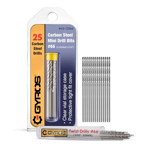 GYROS 25 PCS #66 Micro Drill Bit Set – Small Drill Bits for Jewelry, Plastic, Resin, & Soft Metal – Carbon Steel Wire Gauge Mini Twist Drill Bit Set for Pin Vise Hand Drill & Rotary Tool - size: #66 (.0330”/.838MM)