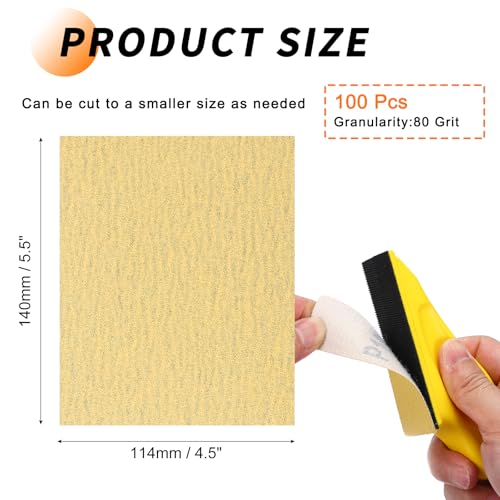 100 Pcs 80 Grit Sandpaper 4.5x5.5 Inch Sand Paper Alumina Abrasive - size: 4.5 x 5.5 Inch(80 Grit)
