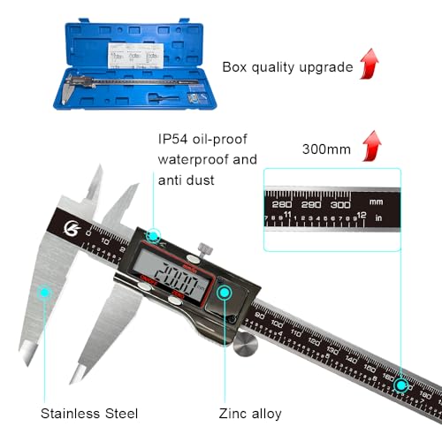 Digital Caliper 12 Inch, 12" Measuring Tool Stainless Steel Micrometer IP54 - color: Black, size: 12 Inch