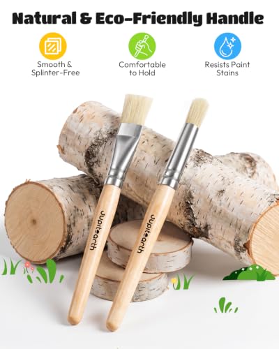 JUPITEARTH Natural Wood Handle Paint Brushes for Kids, 10-Pack