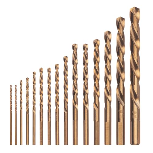 15PCS M35 Cobalt Left Hand Drill Bits Set for Removing Broken Stubs, Bolts and Screws, Reverse Twist Drill Bits, 1/16"-3/8"