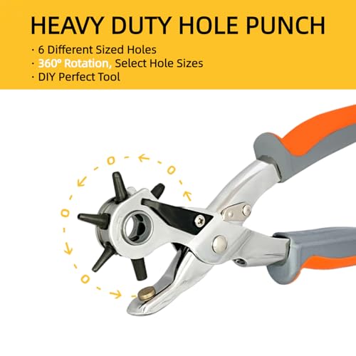 Leather Hole Punch, BILLION GOLD Heavy-Duty Belt Hole Puncher