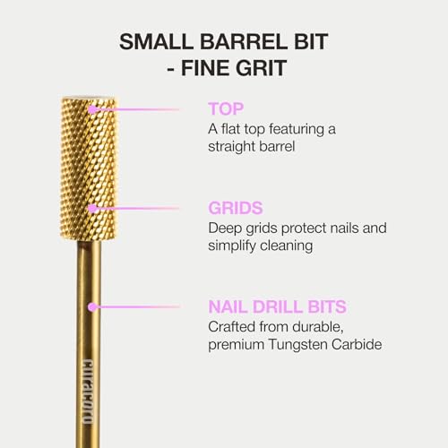 Curacoro Nail Drill Bits 3/32'' Small Barrel Carbide Bit (Fine) - color: Yellow Titanium - Small Barrel Bit, size: Fine