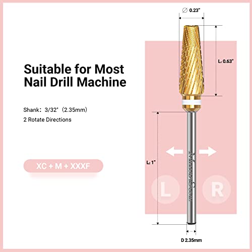 MelodySusie Upgrade 5 in 1 Nail Drill Bits, 3/32'' Carbide Tungsten Multi-function Mixed Sizes Edition, Suitable for Manicure Pedicure Cuticle Gel Polishing, Professional Advanced Bits, Series Bit X - color: Gold, size: XC+M+3XF-5 in 1 pro