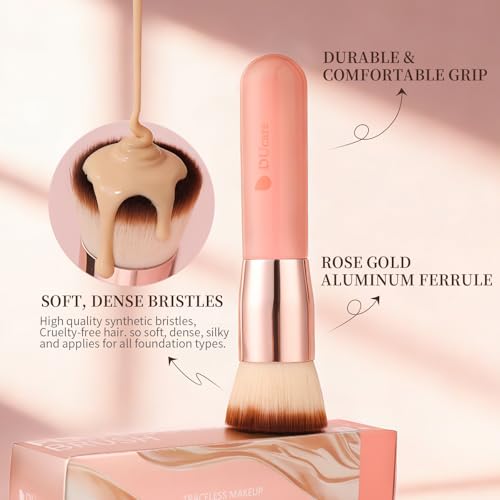 DUcare Foundation Brush for Liquid Makeup,Flat Top Kabuki Foundation Brushes - Premium Makeup Brush for Liquid, Cream, Powder,Buffing, Blending,Pink - color: Pink