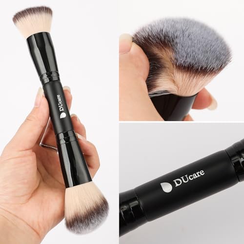 DUcare Foundation Brush Contour Bronzer Makeup Brush Double Ended Sculpting Brush for Blending Liquid Powder Concealer Cream Cosmetics Blush Buffe Black - color: B01