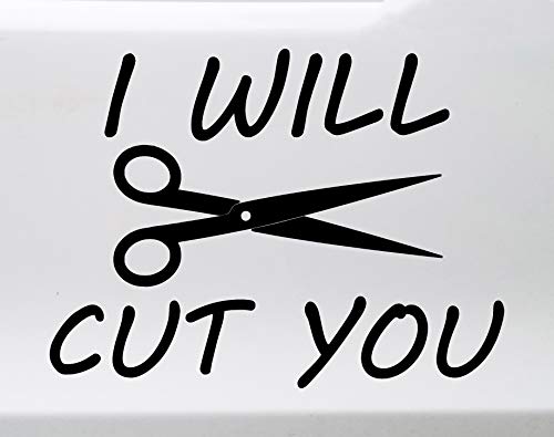 Purple - I Will Cut You Vinyl Decal - Hair Dresser Salon Scissors - Die Cut Sticker - 4w x 3h inches - color: Purple, size: 4w x 3h inches