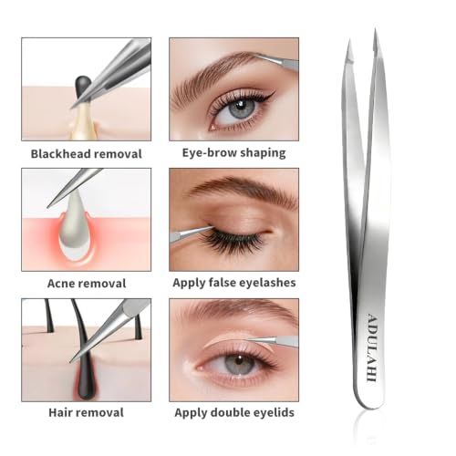 Precision Pointed Tweezers - Professional High Carbon Stainless Steel Needle Nose Tweezers for Effortless Eyebrows & Facial Hair Removal | Hand-Filed Sharp Tips | Salon & Home Use with Case