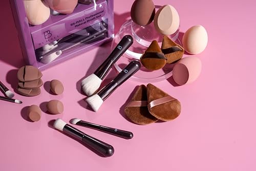Travel Makeup Brush Set BS-MALL Makeup Sponges - Includes Foundation Brush, Powder Puff, Finger Sponges & Triangle Puffs For Soft Daily Use Professional 26 Pcs