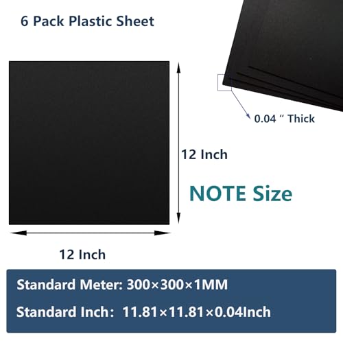 6 Pack Black Plastic Sheet 12x12x0.04 in Flexible Plastic Sheets - size: 12×12"×0.04 in