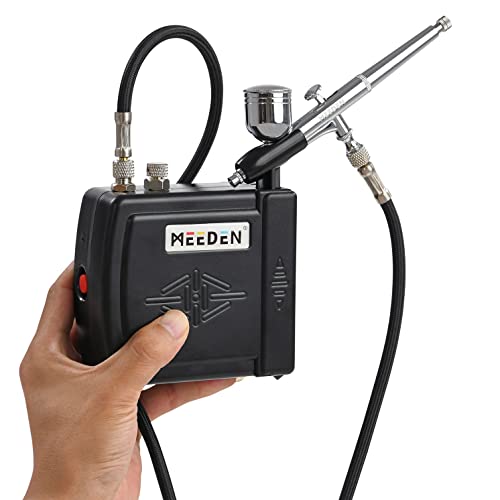 MEEDEN Airbrush Kit with Air Compressor: Dual Action Airbrush, 0.5mm, Black - color: Black, size: Single