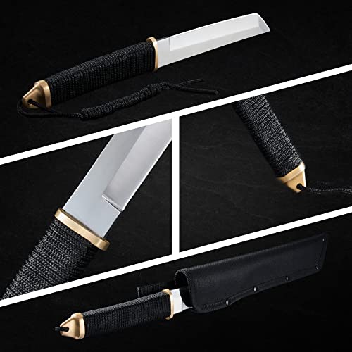 Leopcito 11.5" Japanese Fixed Blade Tactical Knives with Sheath, Silver - color: Sliver