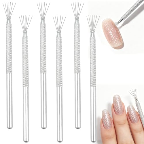 6 Pack Nail Art Liner Brushes Set Nail Art Fan Brush for Gel Nail Polish Striping Professional Nail Art Brushes with Durable Metal Handles for Salon & DIY Manicure