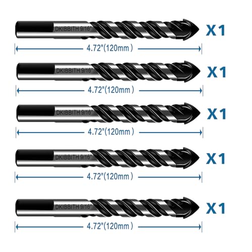 5-Piece 9/16“ Masonry Drill Bits for Tile Glass Ceramic Wall Brick Stone Soft-Metal Wood,9/16 Inch Concrete Drill Bits Cement Drill Bit Set, 3-Flat Shank, YG8 Carbide Tungsten Steel Alloy Tip 14mm - size: 5 Piece 9/16 Inch