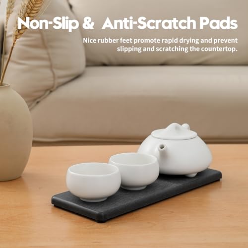 Razborci 2PCS Bathroom Trays, Water Absorbing Diatomite Stone Quick Drying Mat for Kitchen Counter, Dish Rack Soap Dispenser Sponge Holder Caddy Sink Vanity Organizer, Dark Gray Slate,9"x3.5" - color: 2 Pack - Dark Gray, size: 9" x 3.5"