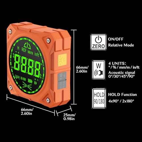 Rechargeable Digital Angle Finder & Gauge with 4-Side Magnetic Base - size: No laser
