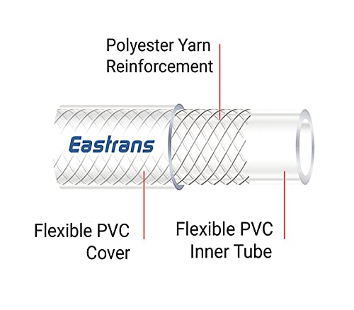 EASTRANS 3/8" ID x 50ft High Pressure Braided Tubing Clear Vinyl Hose - size: 50 Feet, style: 3/8" I.D.