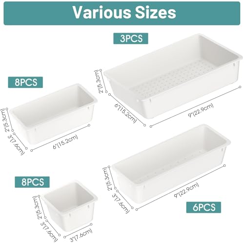 25 PCS Plastic Drawer Organizer Set, Makeup Organizers and Storage Bins - color: White