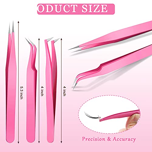 Mudder 6 Pack Lash Tweezers Set for Eyelash Extension, Pink - color: Pink